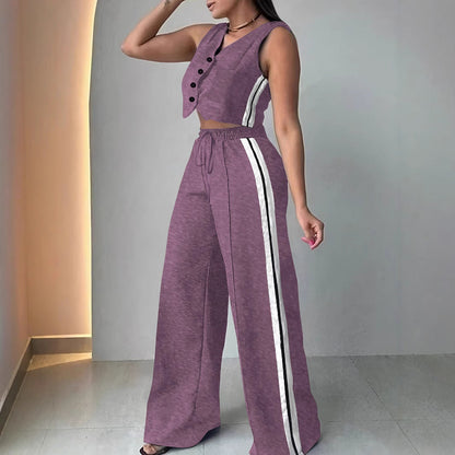 Ladies casual two-piece set with cropped top and wide-cut pants Ivyshape