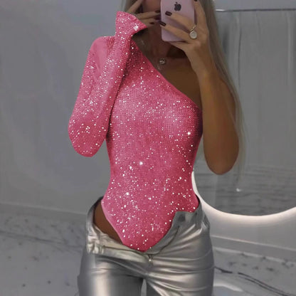Women's One-Shoulder Glittering Bodysuit Ivyshape