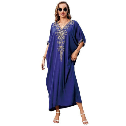 Women's elegant beach kaftan with elaborate embroidery and pockets Ivyshape