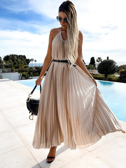 Women’s maxi dress with pleats and halter design Ivyshape