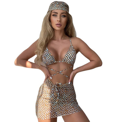 Women's triangle bikini with lacing and matching mini skirt Ivyshape