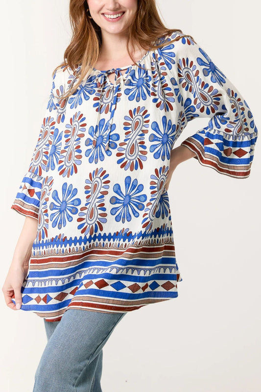 Women's Bohemian-inspired floral pattern tunic top Ivyshape