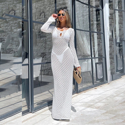 Women’s net knit maxi dress with flared sleeves Ivyshape