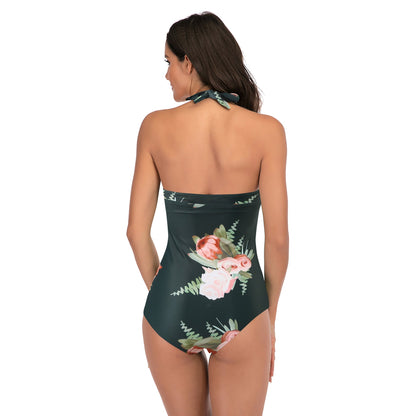 Women’s Floral Sport Swimsuit with Halter Strap Design and Figure-Hugging Cut Ivyshape