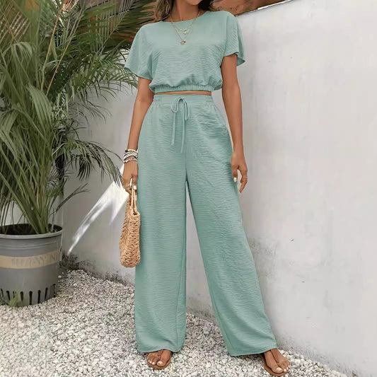 Women's Cropped Top and Wide-Leg Pants Set Ivyshape
