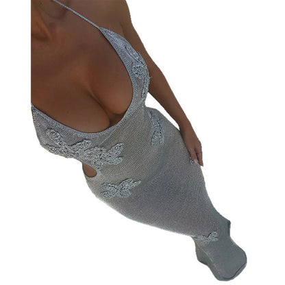 Women's Glittering Maxi Dress with Exciting Floral Embroidery Ivyshape
