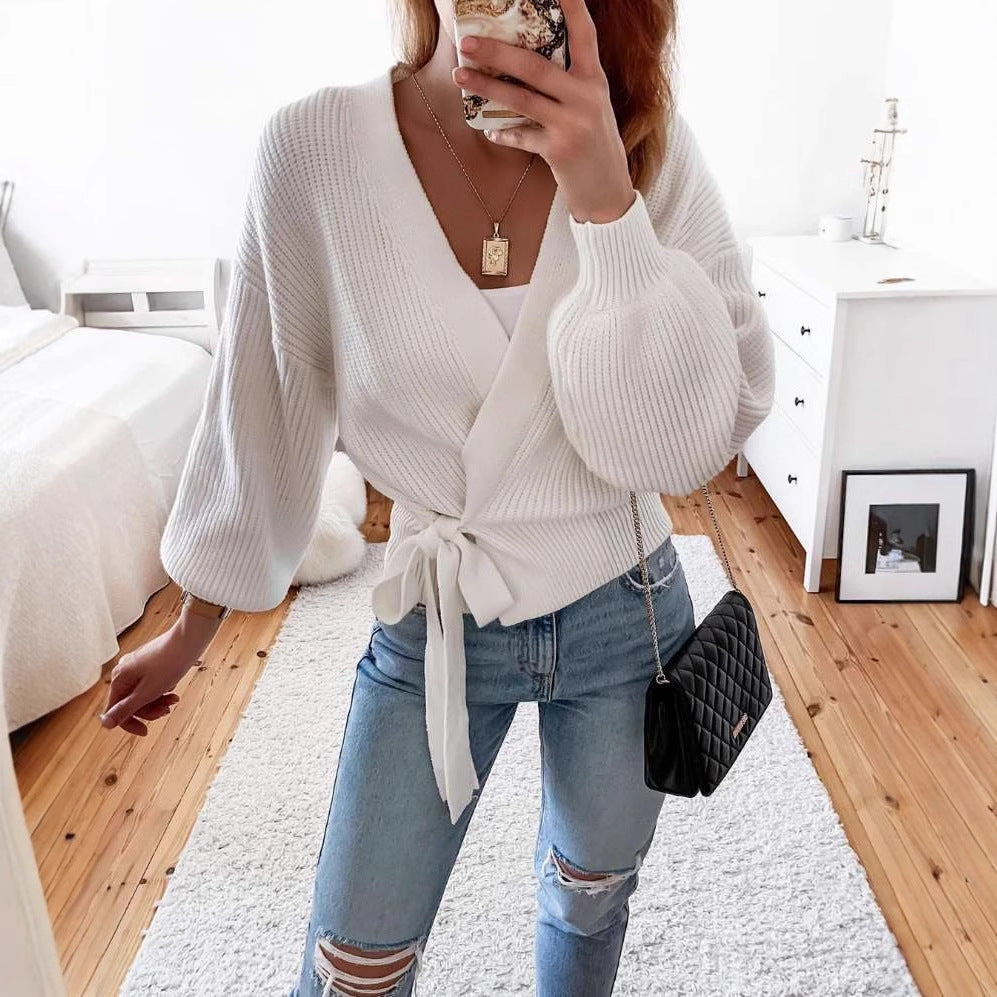 Women’s cardigan with a loose fit and trendy tie belt Ivyshape