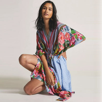 Women’s maxi dress with floral design and V-neck Ivyshape