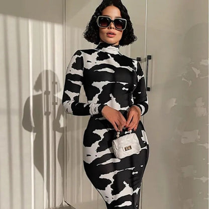 Women Long Sleeve Mock Neck Bodycon Dress Ivyshape