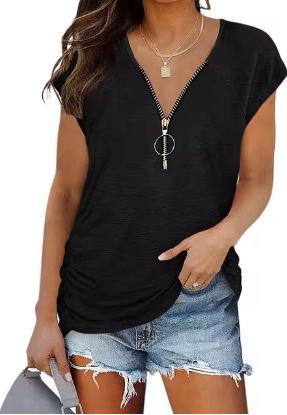 Women Zip V-Neck Elevated Casual Top Ivyshape