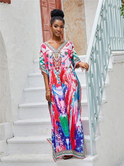 Women's beach kaftan with intricate pattern and elegant embellishments Ivyshape