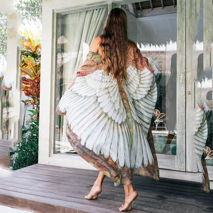 Women's Beach Cloak with Artistic Wings Design Ivyshape