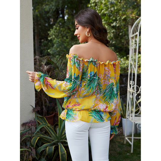 Women's off-shoulder blouse with floral design and ruffle details Ivyshape