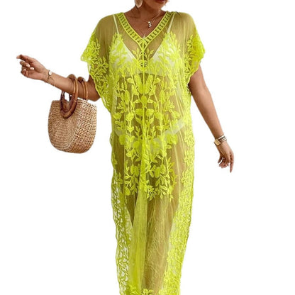 Women's Transparent Beach Robe with Floral Crochet Pattern Ivyshape