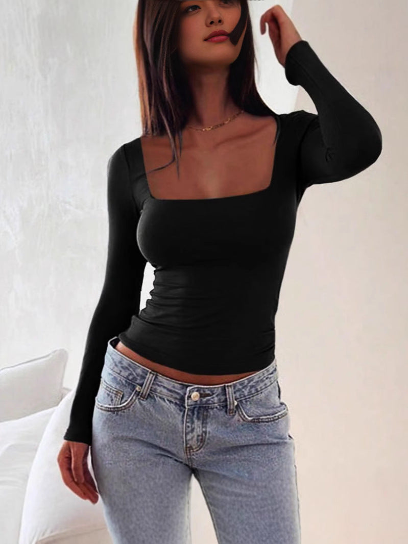 Women Long Sleeve Square Neck Top Ivyshape