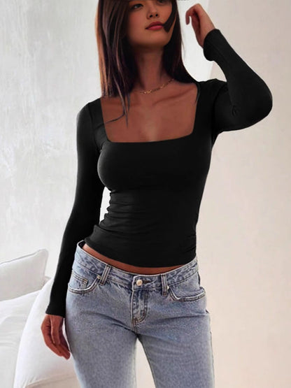 Women Long Sleeve Square Neck Top Ivyshape