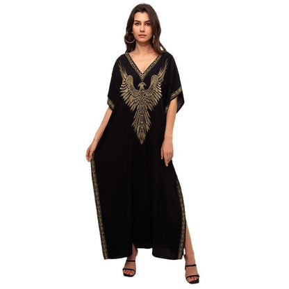 Ladies elegant kaftan with artistic eagle design Ivyshape