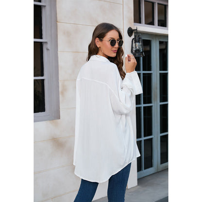 Women's casual oversized blouse with patch pockets Ivyshape