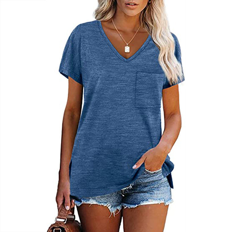 Women's V-shaped casual T-shirt with chest pocket and relaxed fit Ivyshape