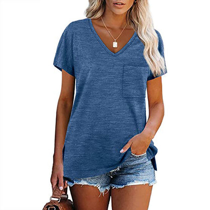 Women's V-shaped casual T-shirt with chest pocket and relaxed fit Ivyshape