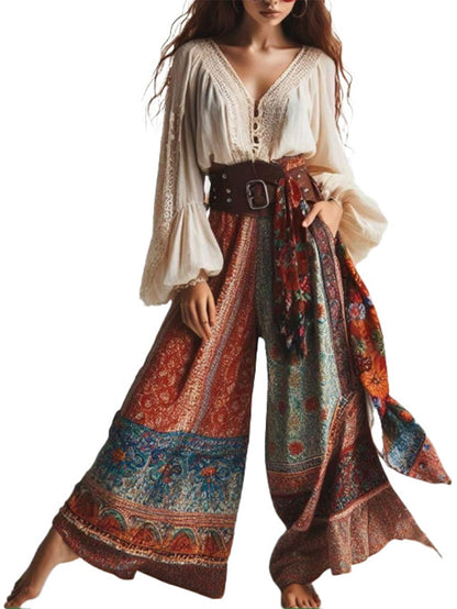 Women's Bohemian Print Wide Pants Ivyshape