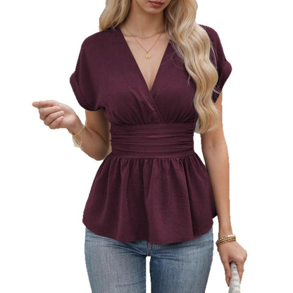 Women's wrap blouse with tailoring and elegant puff sleeves Ivyshape
