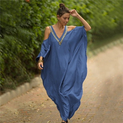 Women's Kaftan with deep V-neckline and elegant jewelry details Ivyshape