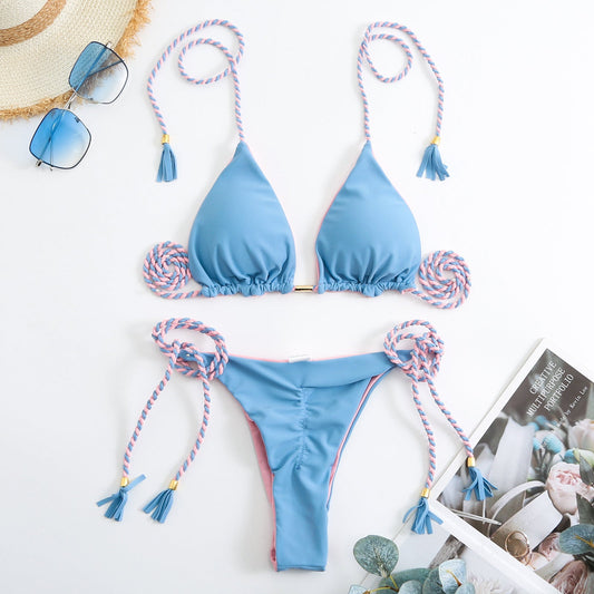 Women's triangle bikini with trendy tassels and adjustable straps Ivyshape