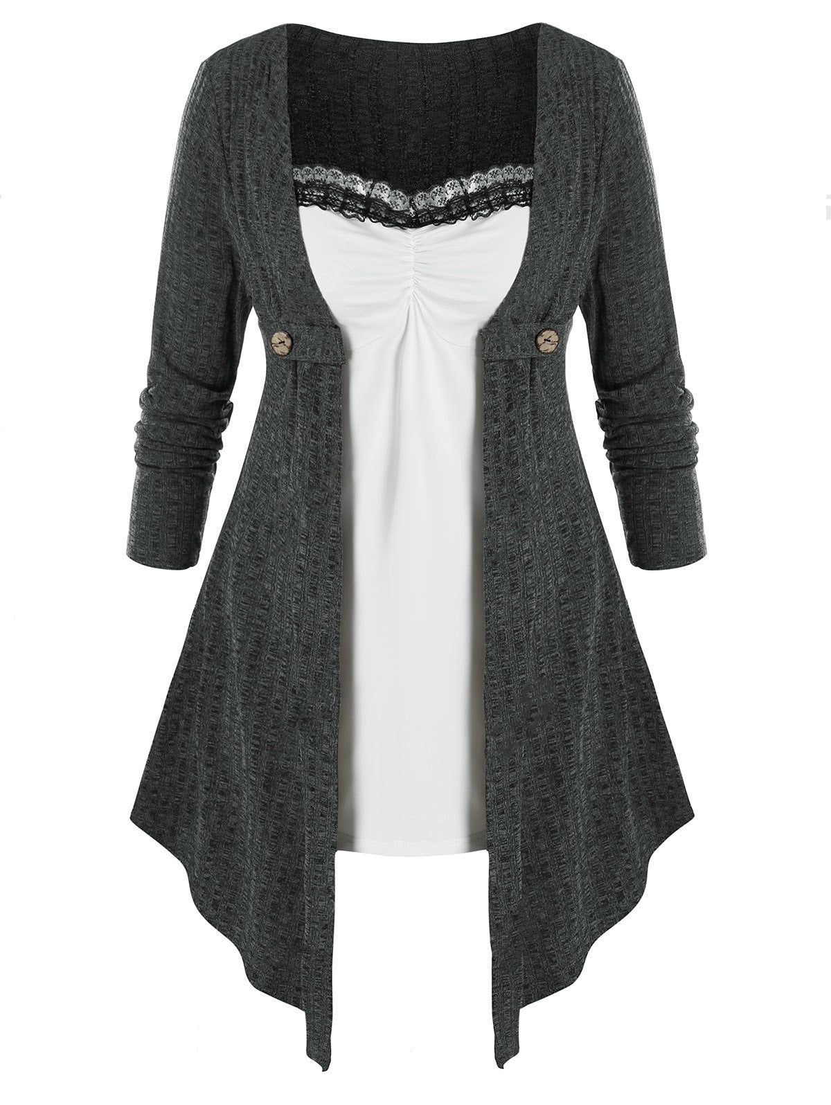 Women Open Cardigan with Asymmetrical Hem and Button Detail Ivyshape