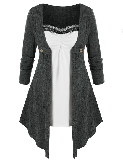Women Open Cardigan with Asymmetrical Hem and Button Detail Ivyshape