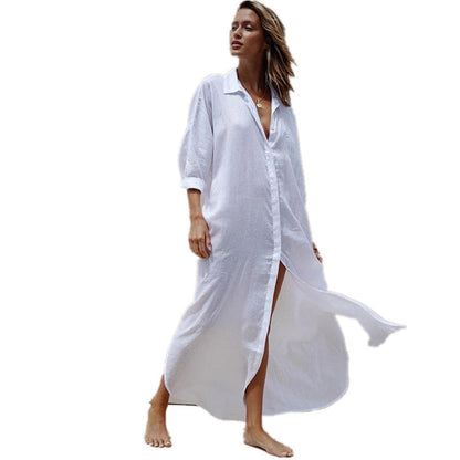 Women's beach blouse with a casual fit and elegant collar Ivyshape