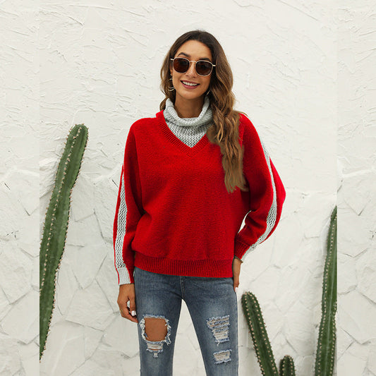 Women Trendy Sweater with High Collar and Wide Stripes Ivyshape