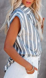 Women's casual linen shirt with striped design and elegant button placket Ivyshape