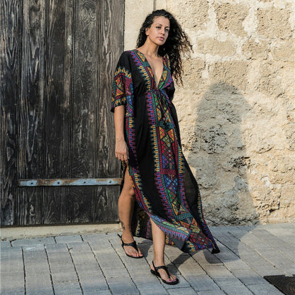 Women Boho-Style Maxi Dress with Colorful Embroidery Ivyshape