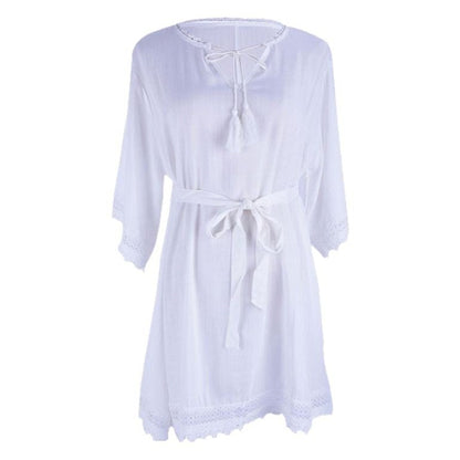 Women's elegant beach robe with lace embellishments Ivyshape