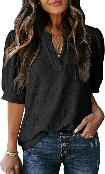 Women Puff Sleeve Lace Blouse Ivyshape