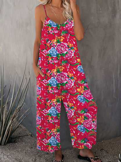 Ladies Floral Print Wide Leg Jumpsuit Ivyshape