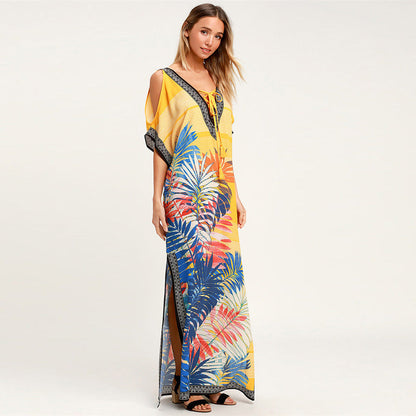Women’s Maxi Kaftan with colorful pattern print and side slits Ivyshape