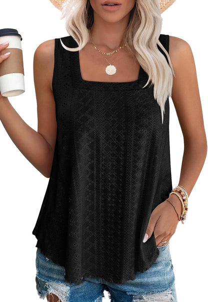Ladies' top with square neckline and eyelet details Ivyshape