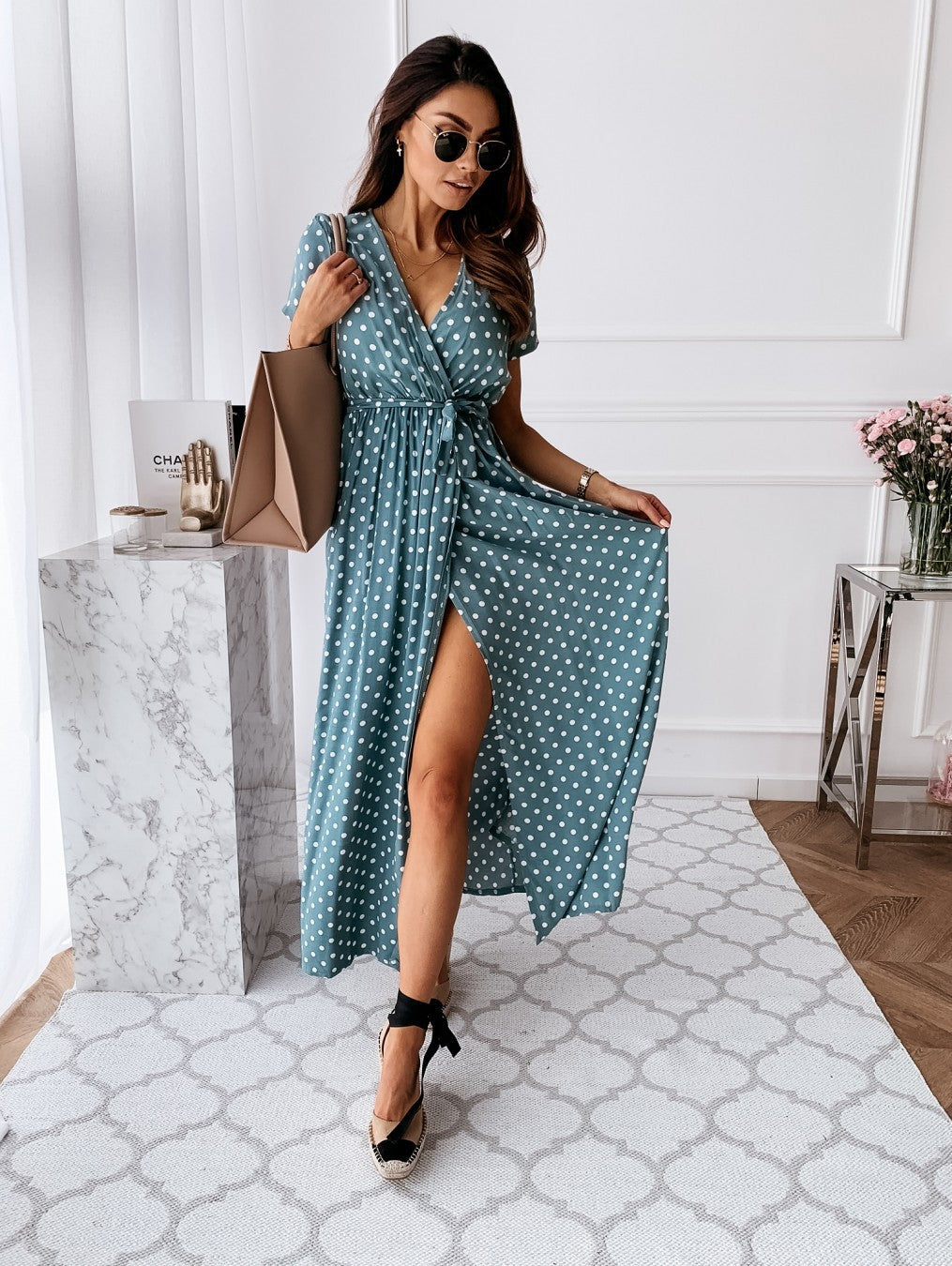 Women's maxi dress with playful polka dot design and elegant wrap look Ivyshape