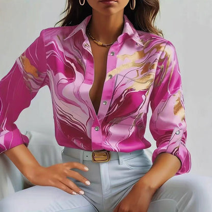 Ladies Elegant Blouse with Abstract Marble Pattern Ivyshape