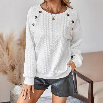Women's chunky knit sweater with decorative buttons Ivyshape