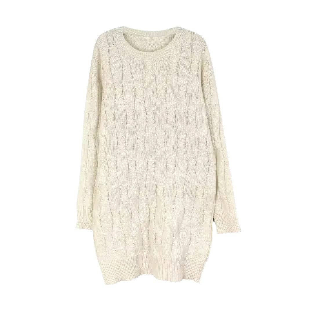 Women’s knitted dress with cable pattern and round neck Ivyshape