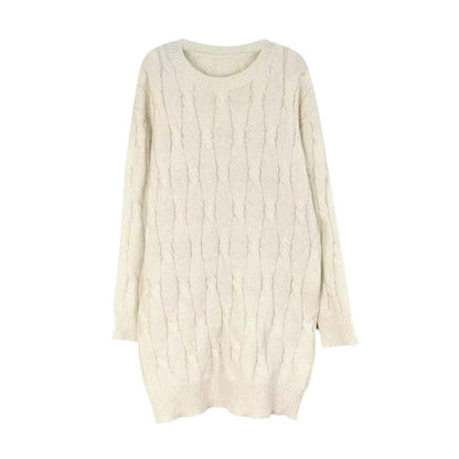 Women’s knitted dress with cable pattern and round neck Ivyshape