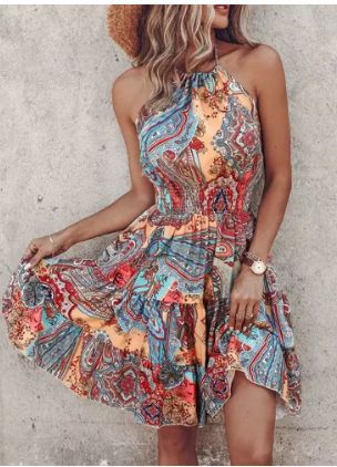 Women's Halter Neck Tiered Mini Dress Ivyshape
