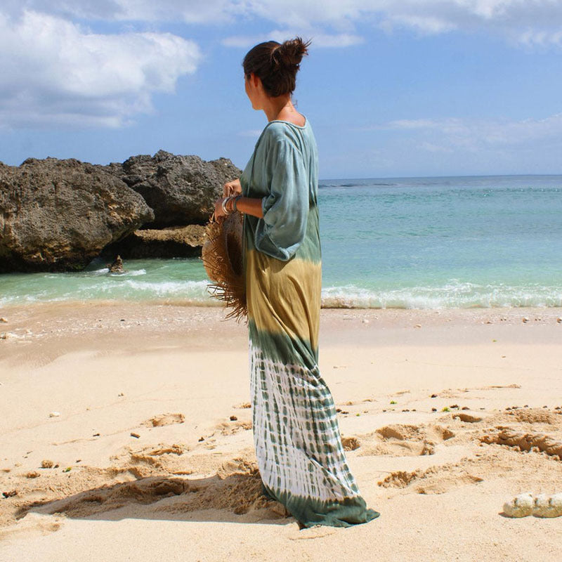 Women's Maxi Kaftan with elegant tie belt and luxurious gradient Ivyshape