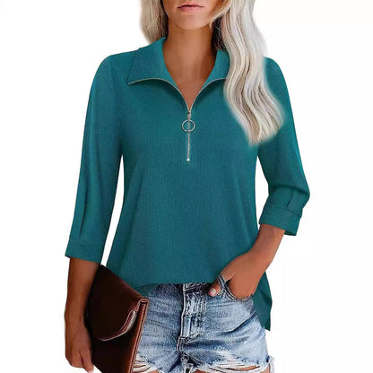 Women's Casual Sweatshirt with Short Zipper Placket and Fashionable Cut Ivyshape