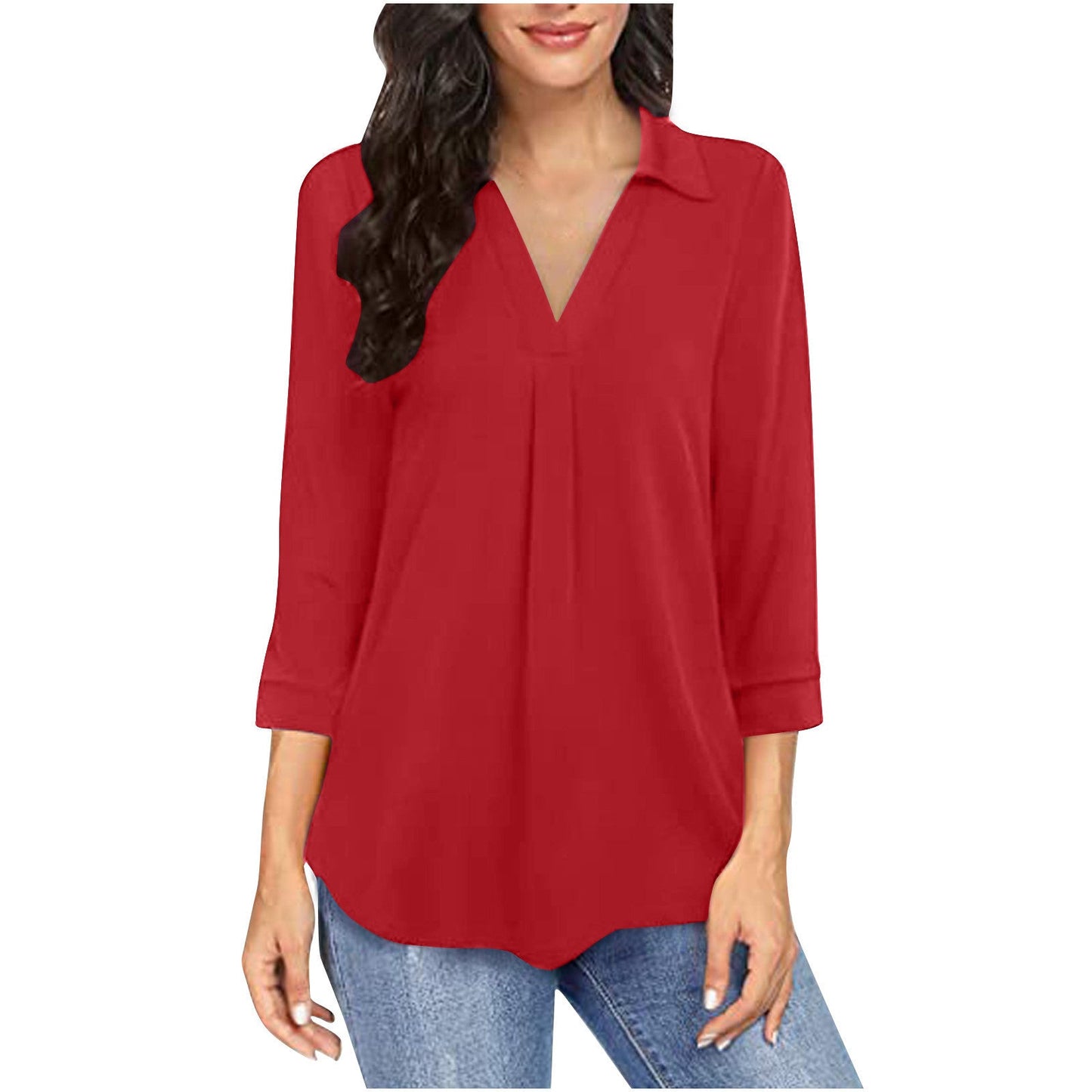 Ladies blouse with V-neck and elegant pleats Ivyshape