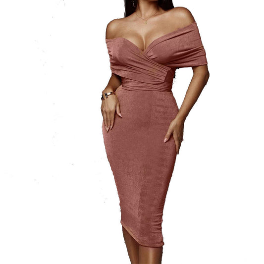 Women's Off-Shoulder Ruffled Midi Dress Ivyshape