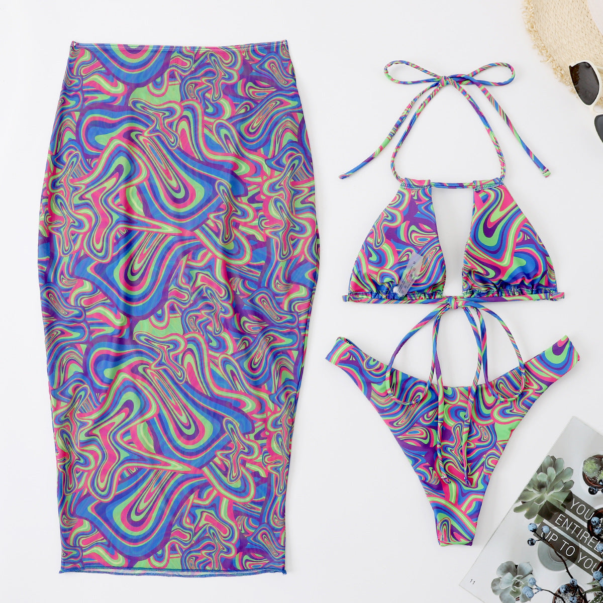 Women's Colorful Bikini Set and Wrap Skirt Ivyshape